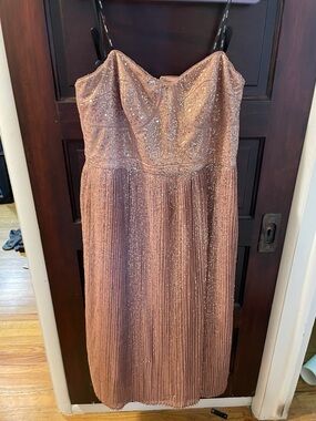 City Chic Strapless Rose Gold Sequin Pleated Dress